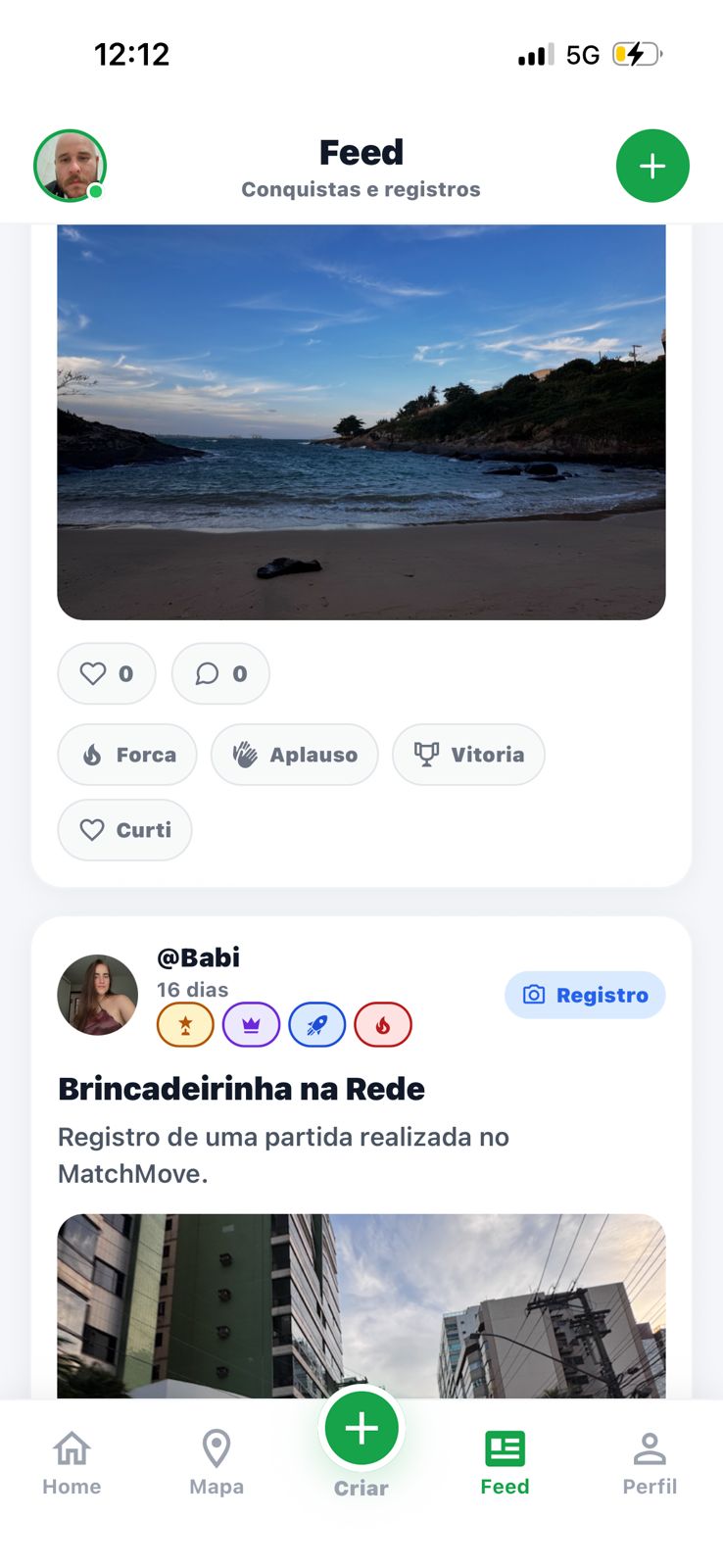 Feed esportivo do MatchMove